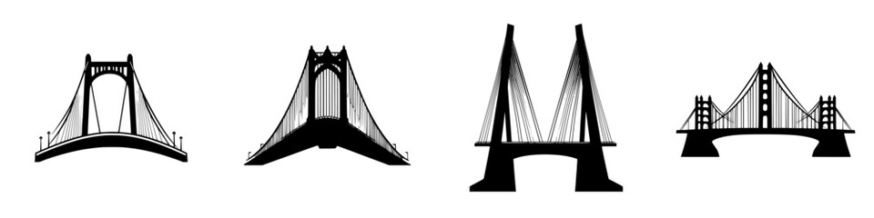 Obraz premium Collection of black bridge icons showcasing various architectural styles and designs