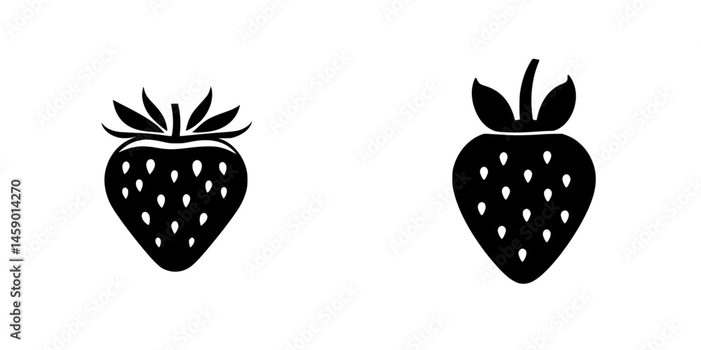 Poster black flat icons of strawberries suitable for creative projects and design elements in various appli