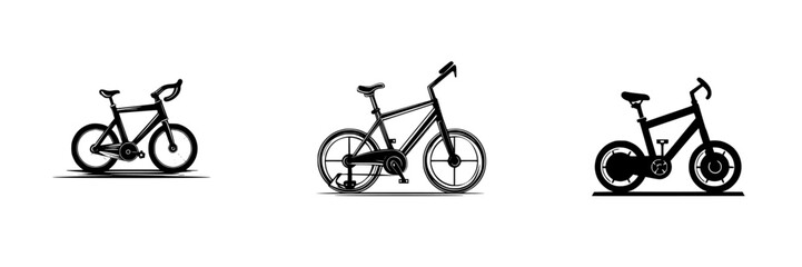 Fototapeta premium Flat black icon representing different styles of bicycles in a minimalist design showcasing modern cycling aesthetics