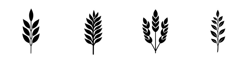 Obraz premium Minimalist flat black leaf icons representing nature in various arrangements for design and creative projects