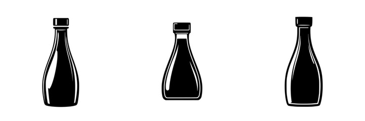 Assorted flat black icons of different shaped bottles represented in a minimalistic style