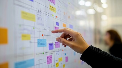 Visualizing strategy: A hand interacts with a task management board in progress