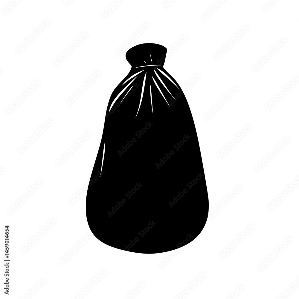 Poster visual representation of a flat black trash bag icon suitable for various projects and design applic