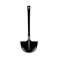 Icon of a flat black gardening shovel designed for various outdoor activities and tasks such as digging, planting, and landscaping
