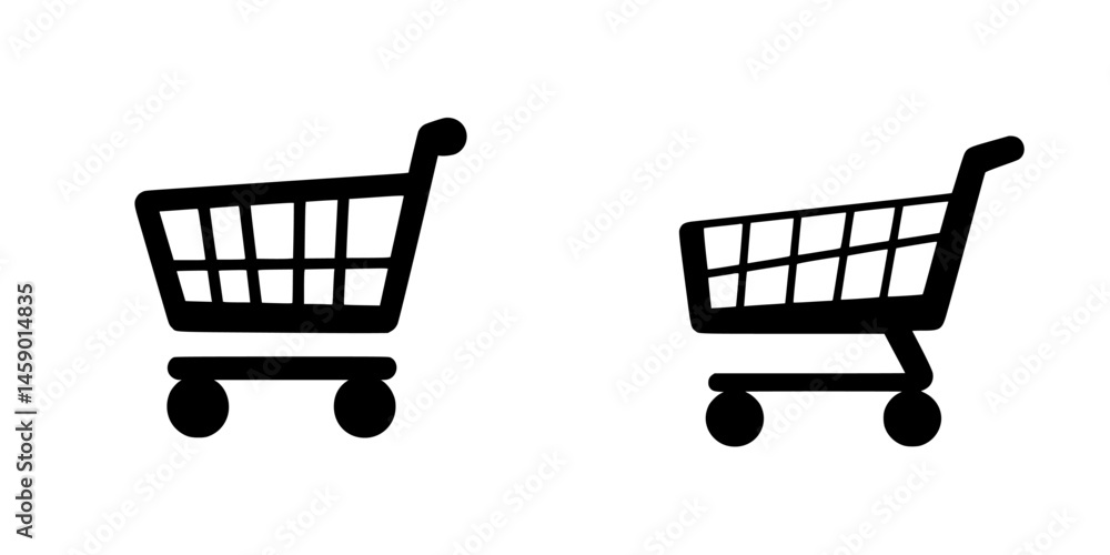 Poster black icons of shopping carts representing retail and consumer activity in a minimalistic style for 