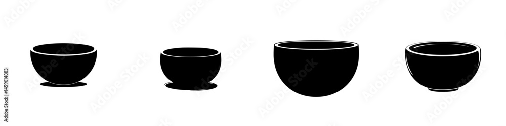 Poster black icon collection of various bowl shapes and sizes suitable for diverse applications in design o