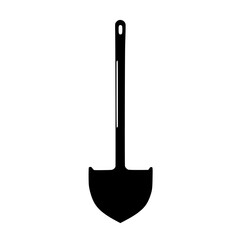 Black silhouette of a shovel designed for gardening and landscaping tasks suitable for outdoor use