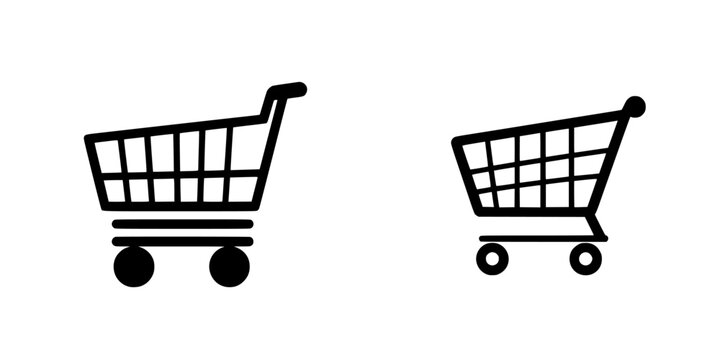 Flat black icons of shopping carts representing varied sizes for retail or online shopping applications