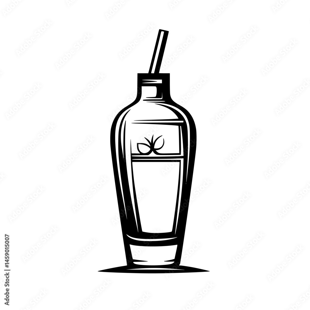 Poster black icon representing a beverage container with a straw designed for modern graphic use in various