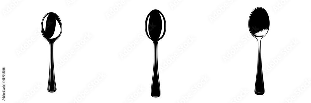 Aufkleber three flat black icons of spoons displaying different orientations and angles