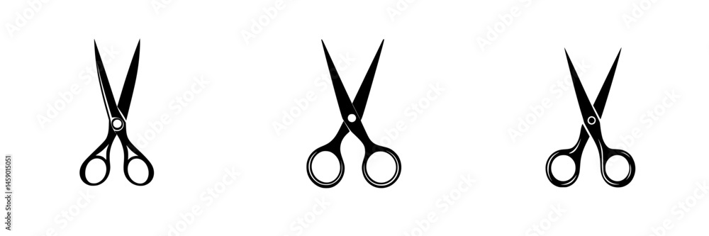Aufkleber flat black scissors icons suitable for various design purposes, showcasing classic shapes and symmet