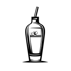 Black icon representing a beverage container with a straw designed for modern graphic use in various digital and print media