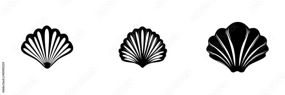 Aufkleber stylized flat black shell icons featuring distinct designs and shapes for creative use in various ap