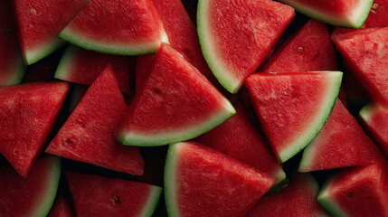 Juicy Red Watermelon Slices Arranged in Geometric Patterns with Refreshing Summer Vibes and Natural Texture