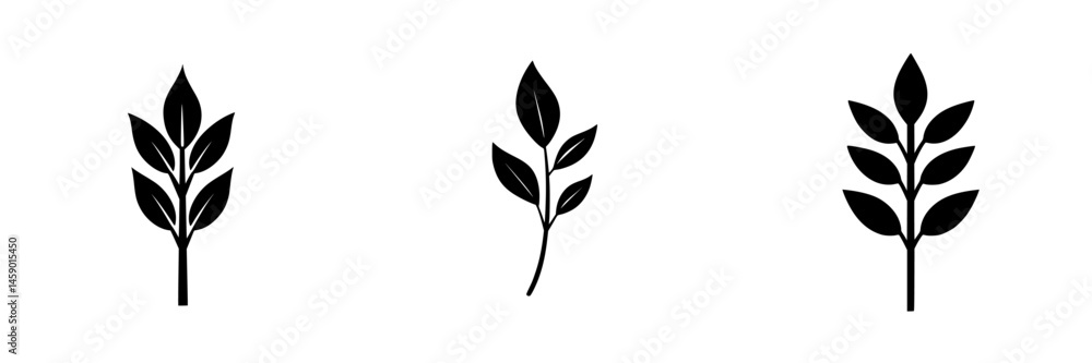 Poster flat black leaf icons showcasing simple botanical designs with varying arrangements and shapes for g