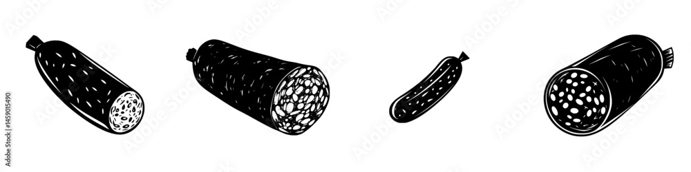 Aufkleber flat black icons of various types of cylindrical food items showcasing different cross-sections and 