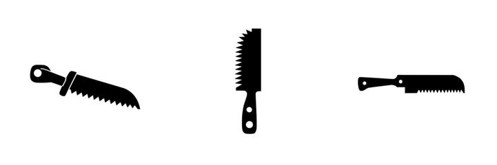 Various flat black kitchen saw icons suitable for culinary or DIY projects displayed together on a light background