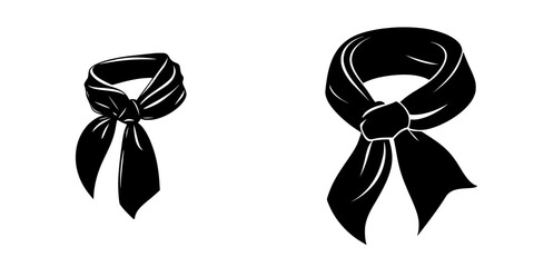 Flat black icon of elegant tied scarves showcasing two distinct knot styles in a minimalist design