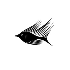 Flat black fish icon featuring elongated fins and simple design for use in various graphic applications