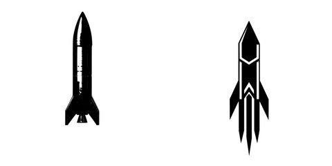 Various flat black rocket icons illustrating different designs and styles suitable for a variety of digital projects or presentations