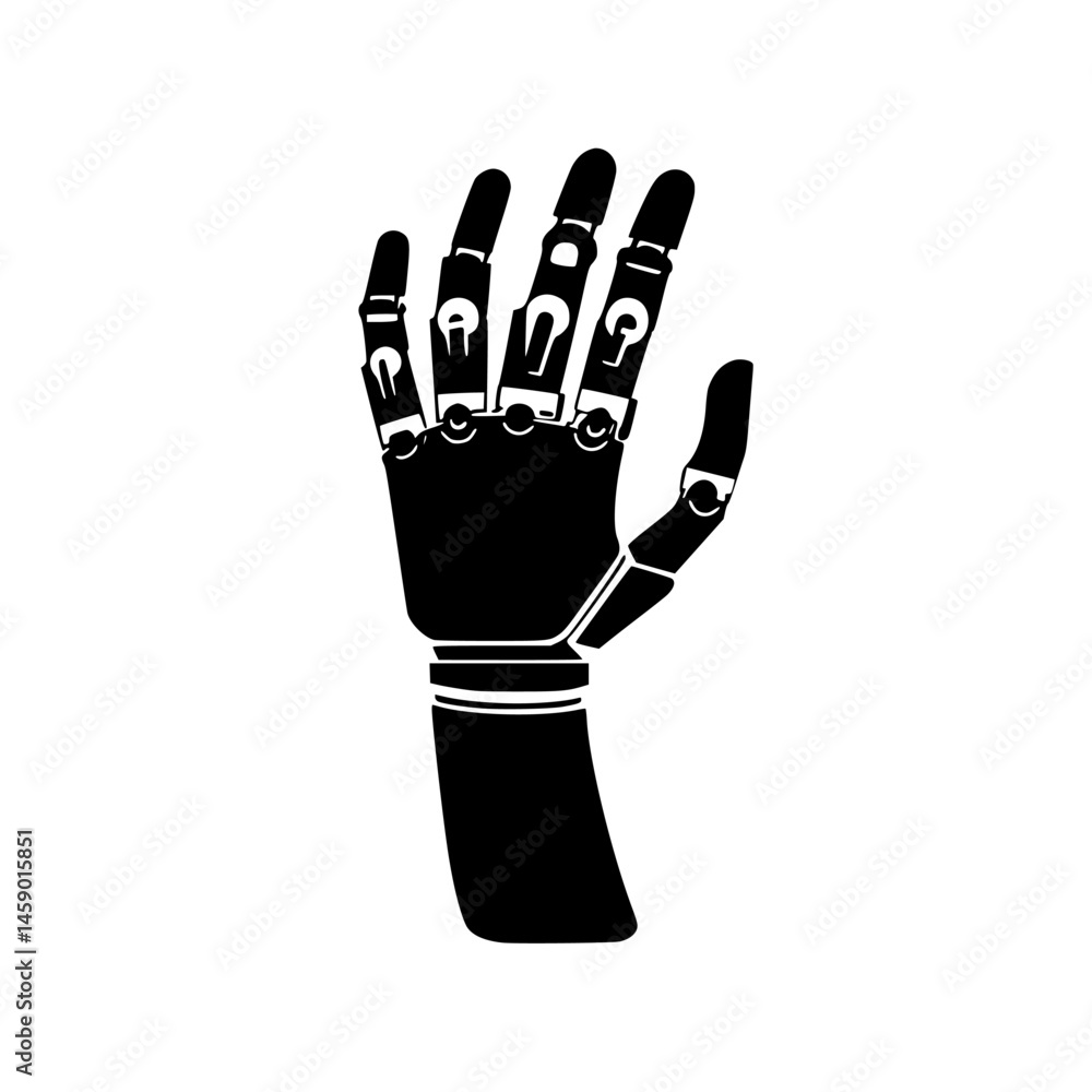 Poster robotic hand icon designed in flat black style demonstrating advanced engineering and technology con