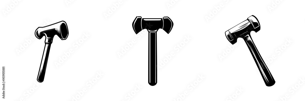 Poster sleek flat black icons of mallets displayed in a row emphasizing tool design and utility in minimali