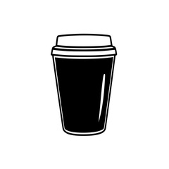 Flat black icon of a takeout coffee cup, representing convenience and daily rituals of coffee lovers everywhere