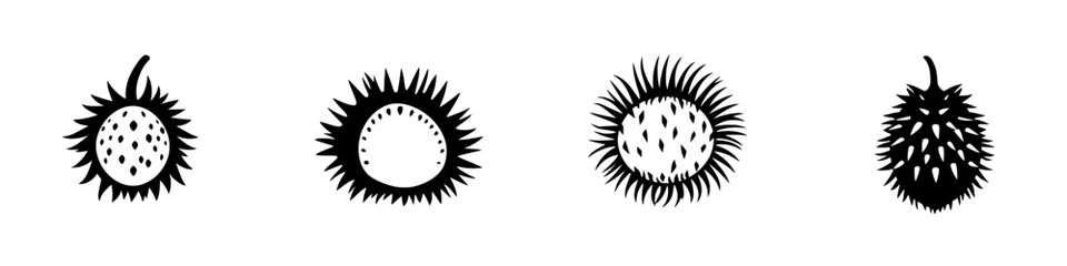 Fototapeta premium Collection of flat black icons representing various tropical fruits suitable for graphic design applications