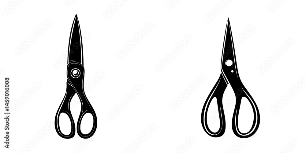 Poster flat black icon of scissors with sleek design showcasing versatile cutting tool for crafting and off