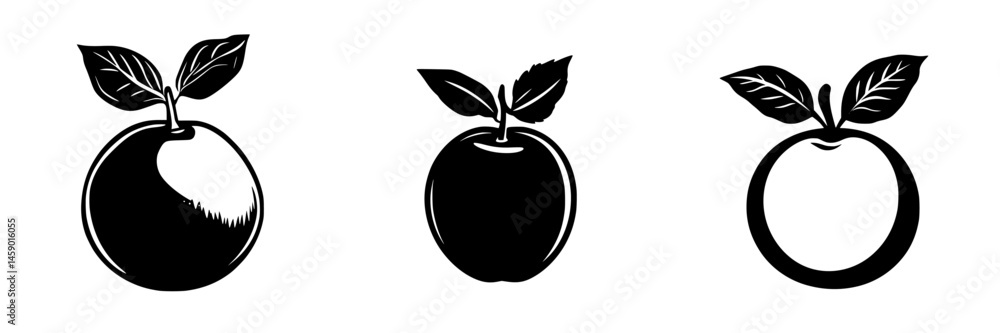 Poster flat black icons representing different styles of apples and oranges highlighting fruit design versa