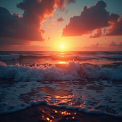 Sunset over the ocean with vibrant colors in the sky