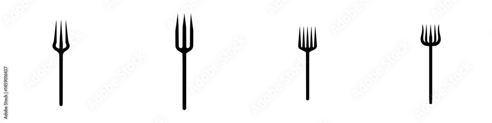 Poster icon set of flat black forks in various positions for culinary usage and design application