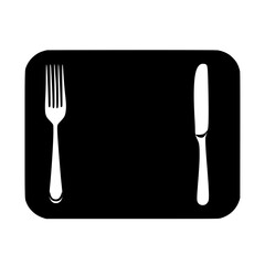 Fork and knife icon on a flat black background for restaurant menu or dining application