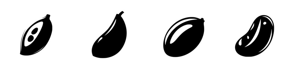 Flat black icons of various seed shapes representing diversity in plant life for nature illustrations