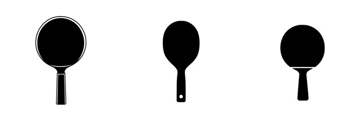Flat black icons representing various styles of paddles or racquets commonly used in sports or games
