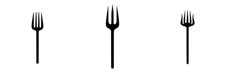 Black flat fork icons arranged in a row for design and culinary purposes