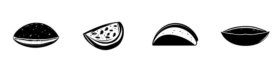 Flat black icons representing different fruits and their cross-sections, showcasing a minimalistic and clean design