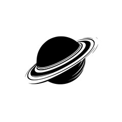 Saturn icon depicted in flat black style with distinctive rings and round shape