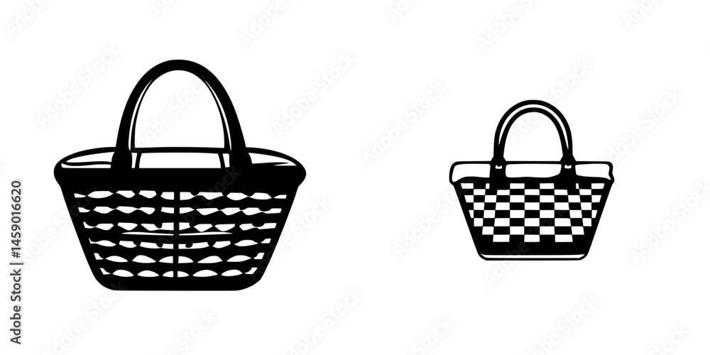 Poster stylized flat black basket icons showcasing different designs for versatile usage in various project