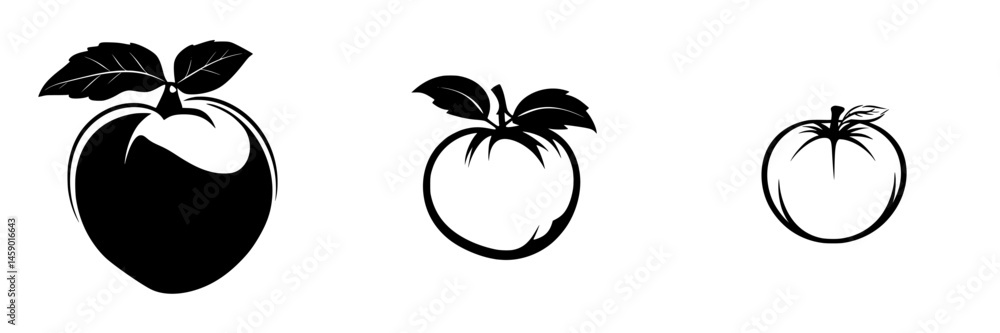 Poster flat black icons of apples illustrating simplistic fruit designs in varying sizes and shapes for gra