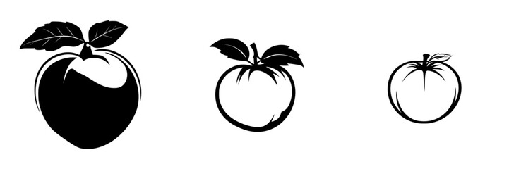 Flat black icons of apples illustrating simplistic fruit designs in varying sizes and shapes for graphic applications