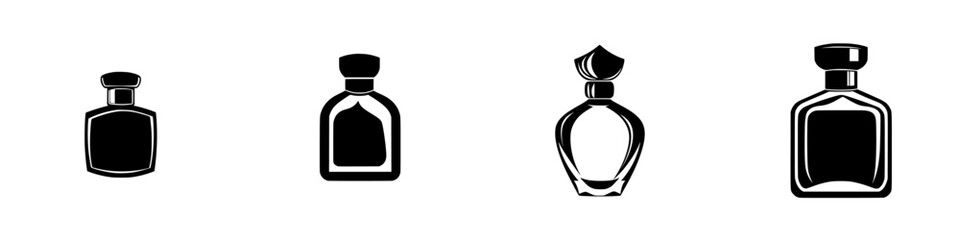 Silhouette collection of flat black perfume bottles designed for minimalistic display and modern aesthetics