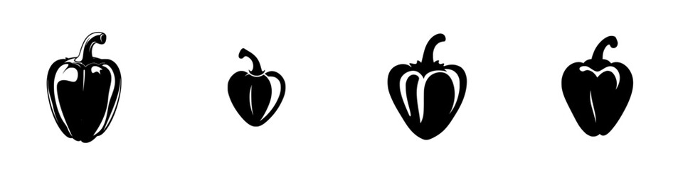 Four flat black pepper icons representing different varieties on a white background