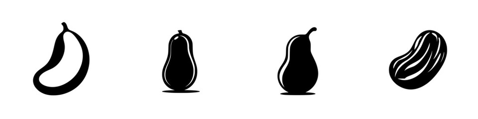 Collection of flat black vegetable icons depicted in simple, minimalist design suitable for digital projects about food