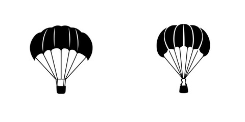 Flat black icons representing parachutes for outdoor sports and adventure activities
