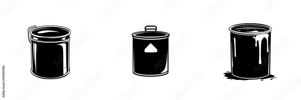 Poster flat black icon collection of various canister shapes in simple design for graphic use and creative 