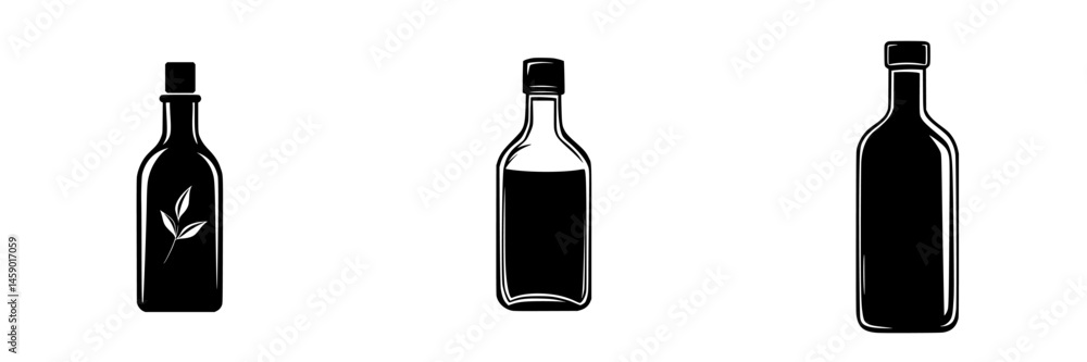 Aufkleber flat black icons representing various bottle shapes suitable for design illustrations and graphics u