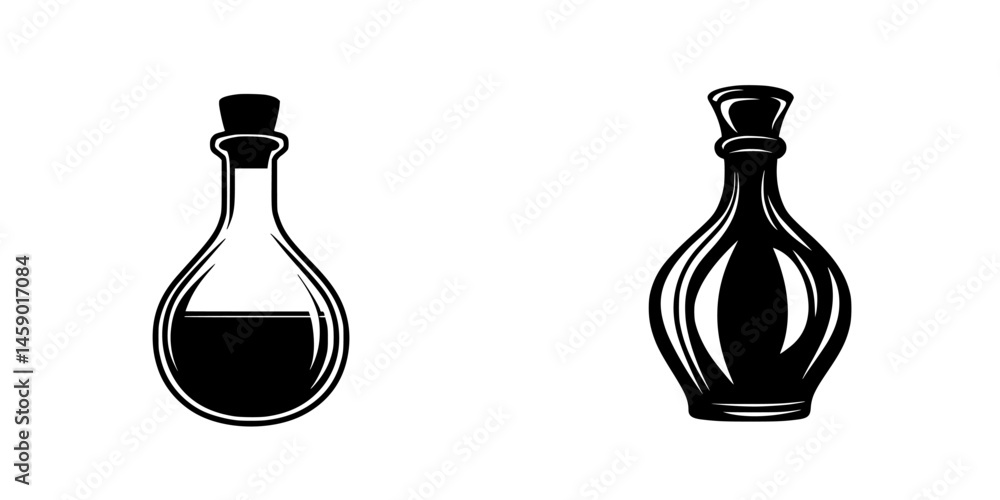 Poster black icons of two different laboratory flasks showcasing distinct shapes suitable for scientific us