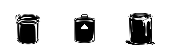 Flat black icon collection of various canister shapes in simple design for graphic use and creative projects