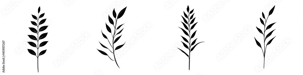 Aufkleber stylized flat black icon of various leaf branches showcasing different shapes and sizes suitable for